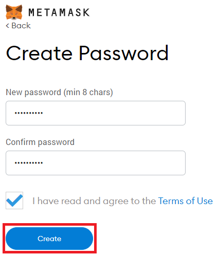 MetaMask Create Password